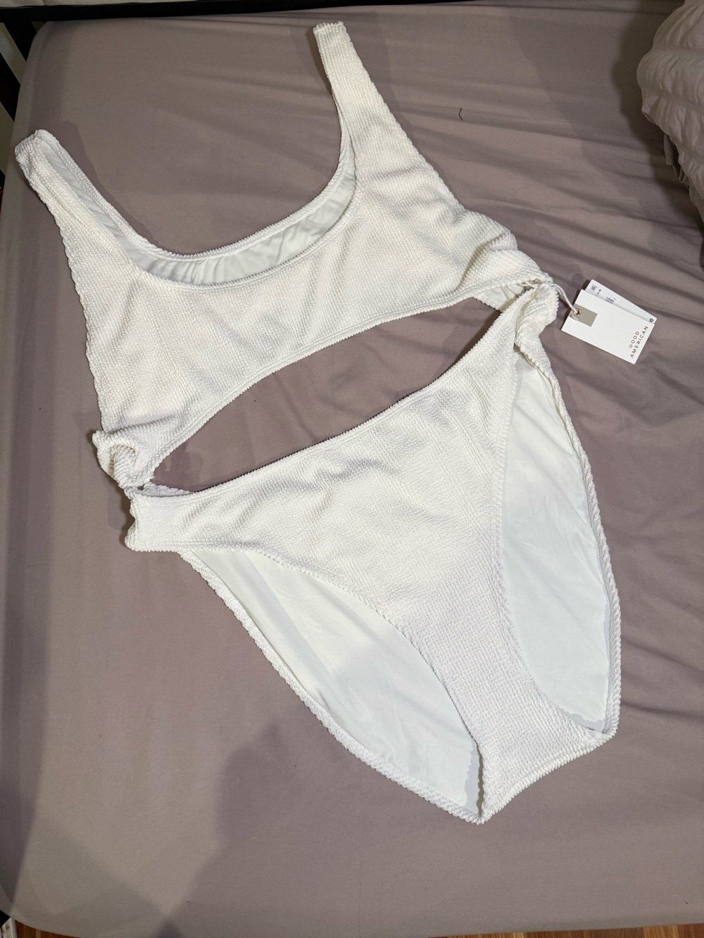 Good American White Textured Cutout one piece swimsuit